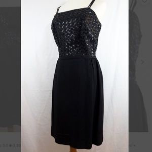 1960s Black Sequin Cocktail Wiggle Dress